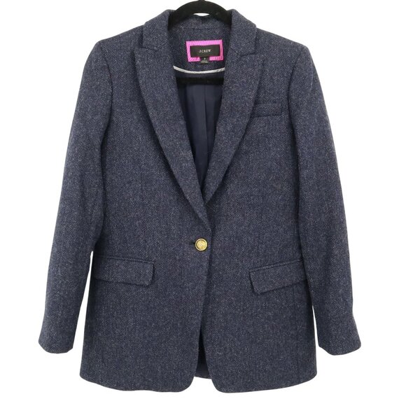 J. Crew Long Parke Wool Blazer Womens 2 Navy Professional Office Career Preppy - Picture 2 of 16